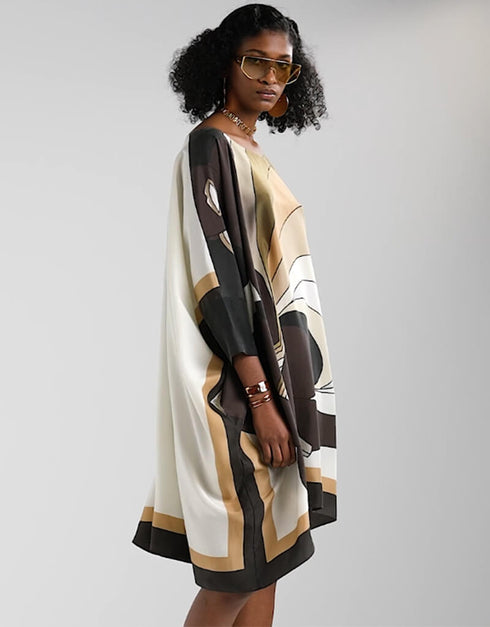 Beige & Black Silk Crepe Kaftan Closure View