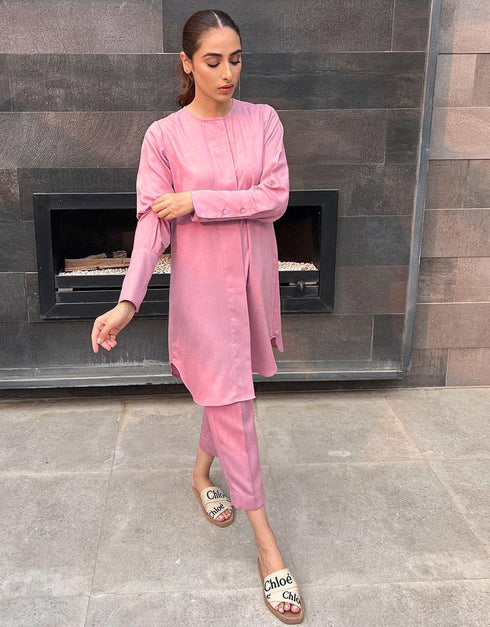 Pink Nirvana Silk Pant Shirt Side View