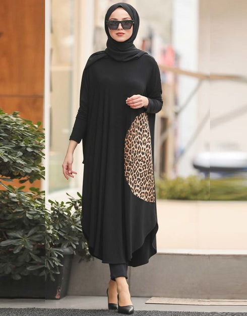 Black Organic Jersey Kaftan Closure View