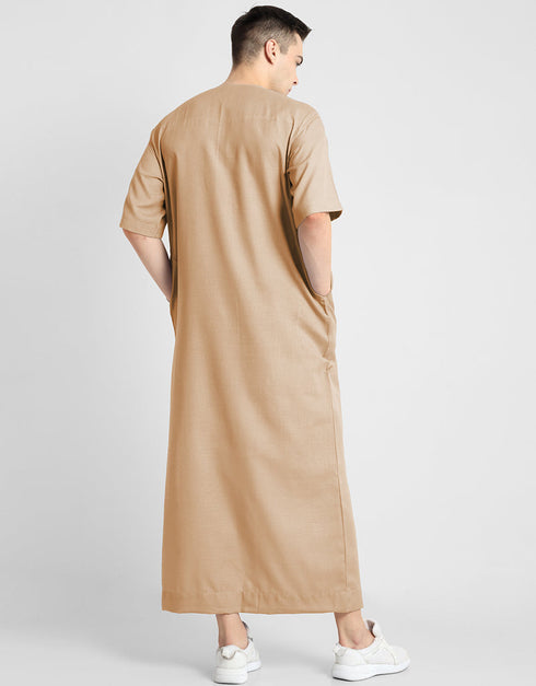 Beige Thobes Cotton Blend Plain Solid Work Closure View