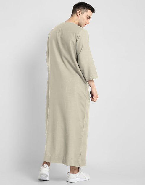 Beige Thobes Cotton Blend Plain Solid Work Closure View