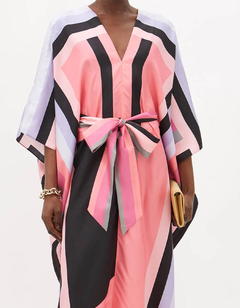 Pink Silk Crepe Kaftan Back View