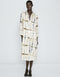 Trendy Designer Party Wear Elegant Calf Length Shirt Dress Cream Linen Blend Dress Front View