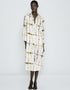 Trendy Designer Party Wear Elegant Calf Length Shirt Dress Cream Linen Blend Dress Front View