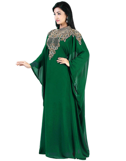 Trandy Green Georgette Hand Zari Embroidery Farasha