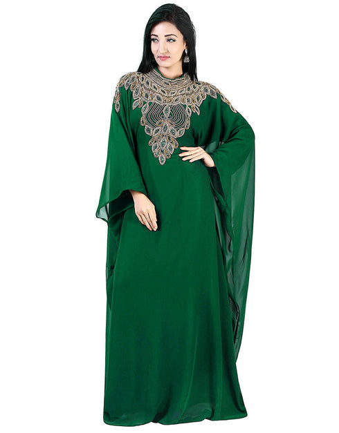 Trandy Green Georgette Hand Zari Embroidery Farasha