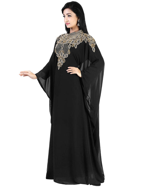 Chic Black Georgette Hand Zari Embroidery Farasha