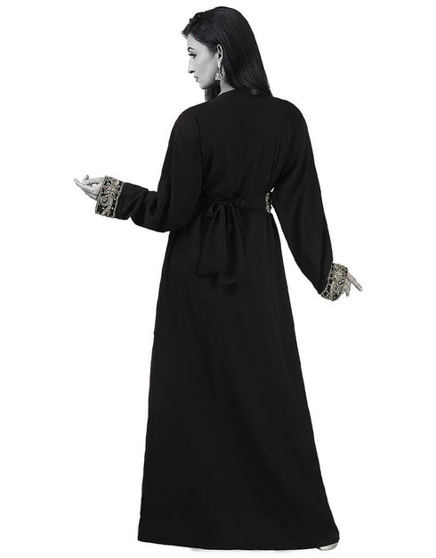 Stylist Black Georgette Hand Pearl Embroidery Kaftan