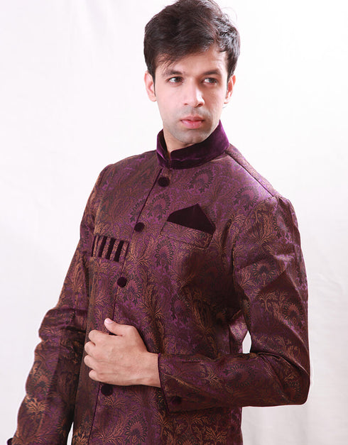 Purple Indo western Cotton Silk Brocade Dhoti Closure View