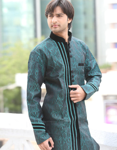 Rama Green Indo western Dohra Brocade Dhoti Closure View