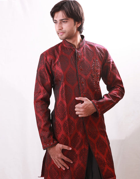 Burgundy Indo western Kela Brocade Dhoti Closure View