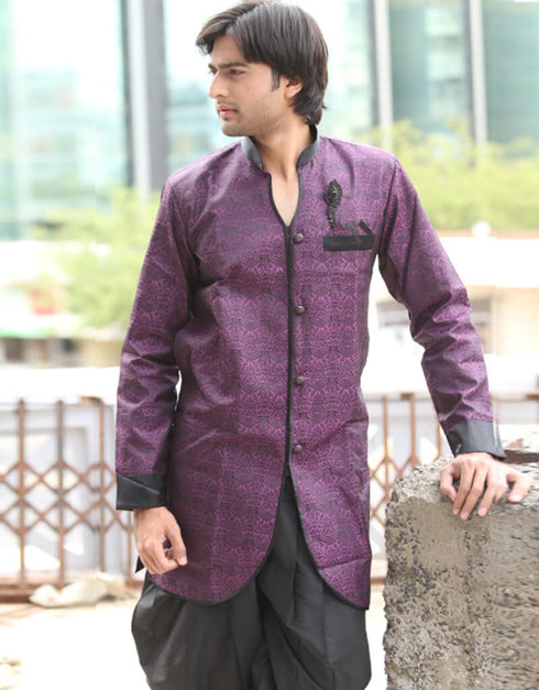 Lavender Indo western Kela Brocade Dhoti Closure View