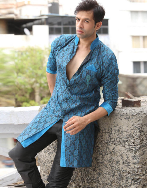 Blue Indo western Kela Brocade Chudidaar Closure View