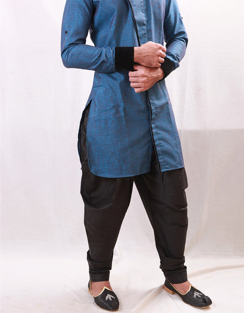 Winter Blue Indo western Linen Dhoti Closure View
