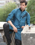 Cerulean Indo western Linen Chudidaar Closure View
