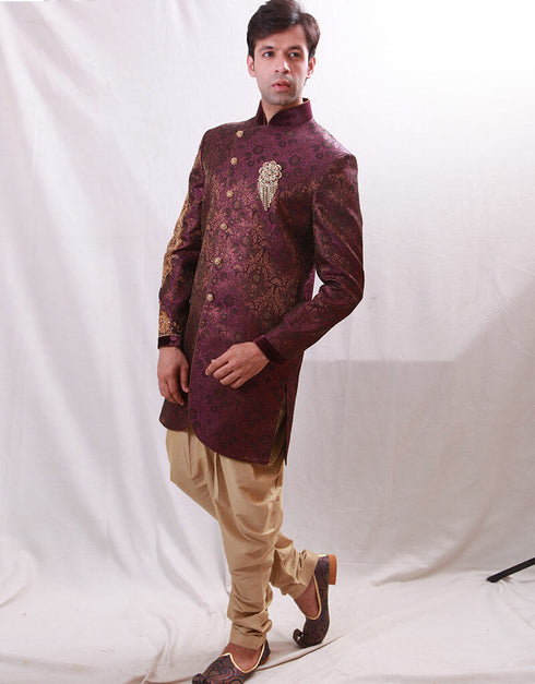 Purple Indo western Jari Tanchoi Chudidaar