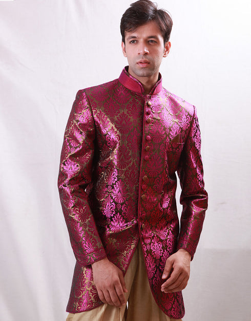 Fuchsia With Gold Indo western Shimmer Brocade Dhoti Closure View