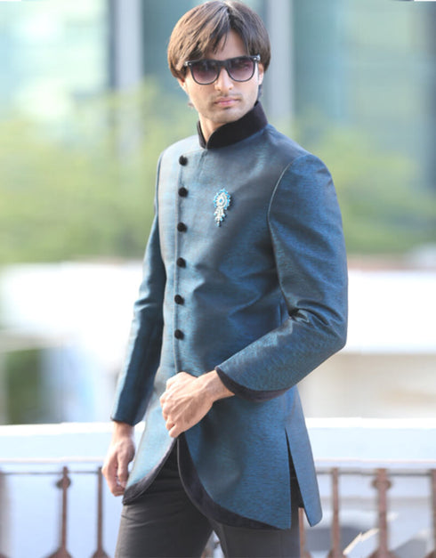 Evening Blue Indo western Premium Silk Pant Closure View