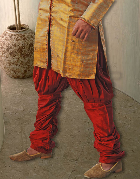Gold Yellow Kurta Kela Brocade Chudidaar Closure View