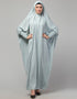 Islamic Smoking Sleeve Tie at Back Ready To Wear Instant Full Size knits JiIbab In Sky sage Front View