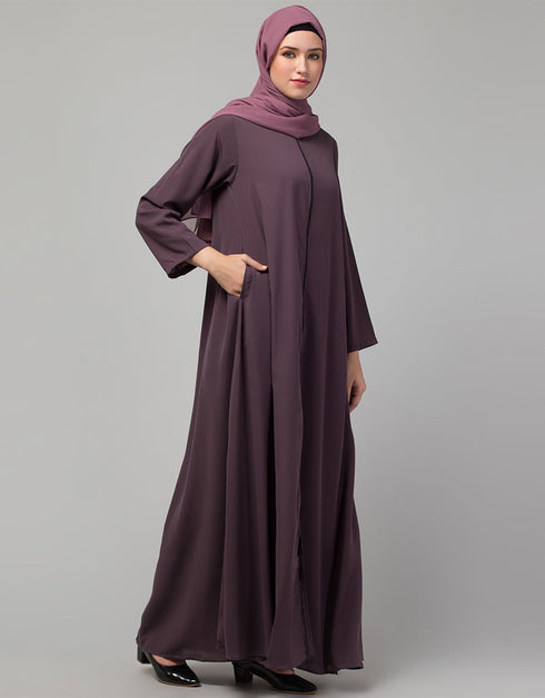 Dubai Front open with Zip Daily wear Basic Abaya In Dusty purple Additional Angles