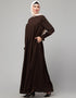 Trendy Pleats at chest Smoking Sleeve Casual Abaya In Brown Back View