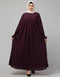 Muslimah Pleats at chest Smoking Sleeve Casual Abaya In Wine Color Front View