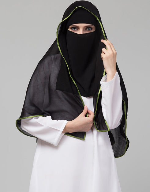 Green Polyester Georgette Head Covers Hijab Front View