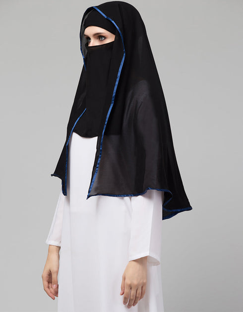 Blue Polyester Georgette Head Covers Hijab Back View