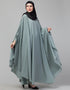Modest Embroidered Irani Kaftan In Sage green Color Close-up View