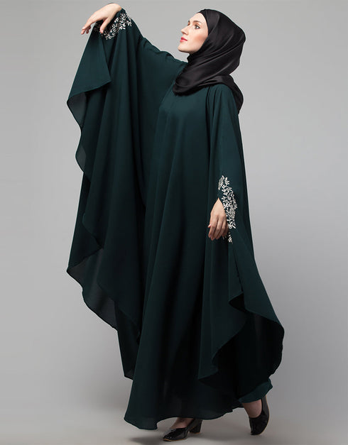 Dubai Embroidered Irani Kaftan In Bottle Green Color Additional Angles