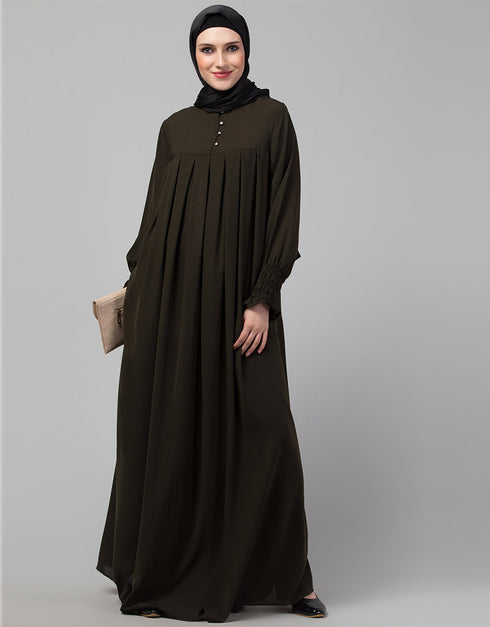 Trendy Pleats at chest Smoking Sleeve Casual Abaya Side View
