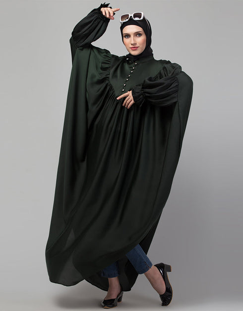 Chic Yoke and Gathered Front and Back Pleated sleeve Free size Kaftan abaya Variation Views