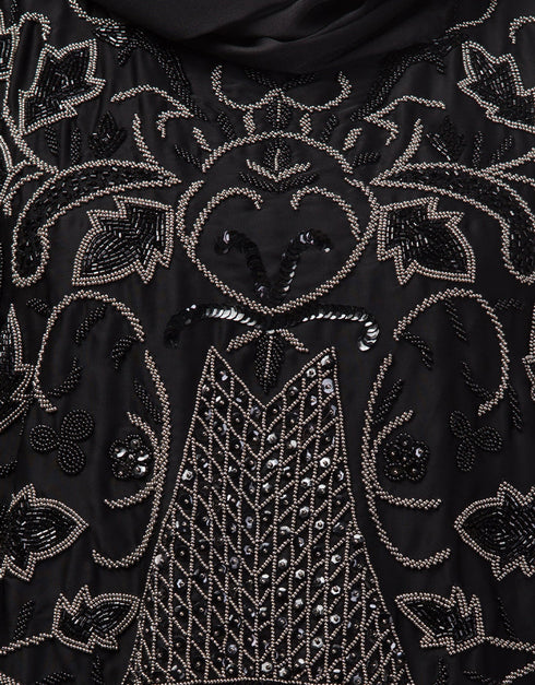 Chic Black Shine Nida Embroidery Abaya Back View