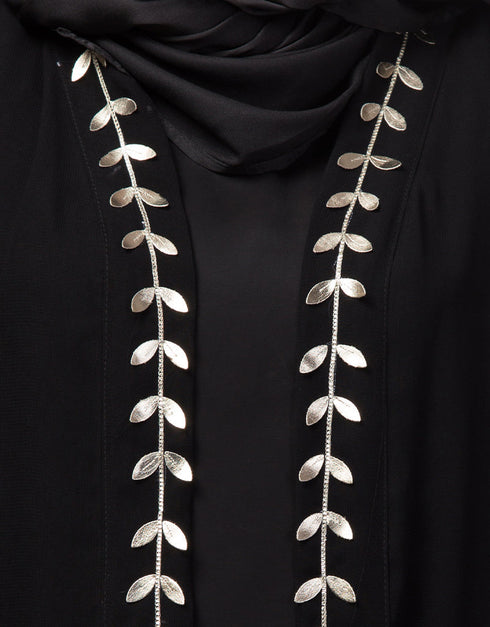 Muslim Black Shine Nida Copper Embroidery Abaya Side View
