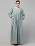 Modern 3 pcs set of Abaya Khimer and Nose piece In Green Lifestyle Images