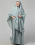 Modern 3 pcs set of Abaya Khimer and Nose piece In Green Front View