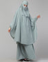 Modern 3 pcs set of Abaya Khimer and Nose piece In Green Close-up View
