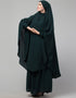 Muslimah 3 pcs set of Abaya Khimer and Nose piece In White Color Front View