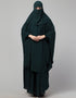 Muslimah 3 pcs set of Abaya Khimer and Nose piece In White Color Front View