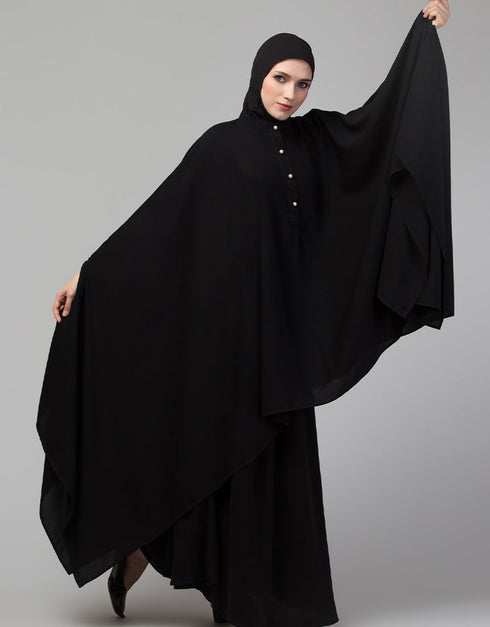 Islamic Two piece Black Color Butterfly Kaftan Close-up View