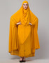 Modern Extra Nose Piece Head To Toe Free Size Jilbab In Musturd Color Front View