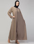 Muslim Front-Open Zip Abaya for Casual Wear In the Shade of Khaki