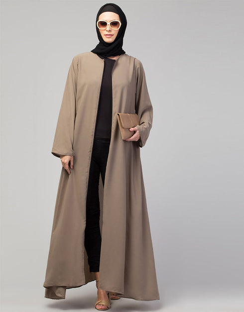 Muslim Front-Open Zip Abaya for Casual Wear In the Shade of Khaki