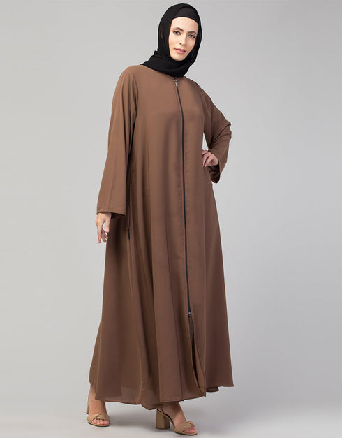 Modest Daily Abaya with Detachable Zipper In the Color Brown