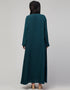 Dubai Long-Sleeved Abaya with Flared Hem for a Sophisticated Look In Color Teal Blue