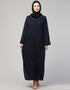 Modest Abaya with open front and coat-style collar In the Color Navy Blue