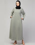 Dubai Abaya with front opening and hidden placket for everyday wear in Color Sage Green