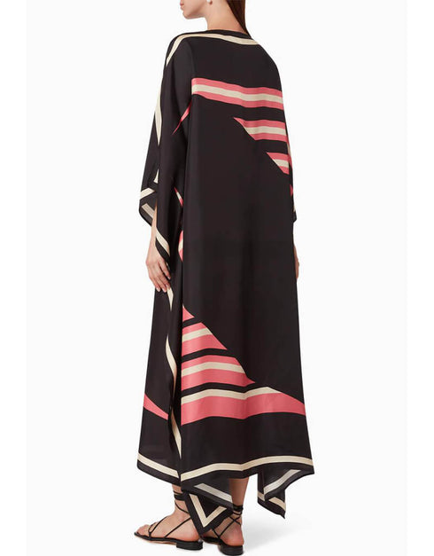 Black Soft Silk Crepe Kaftan Back View
