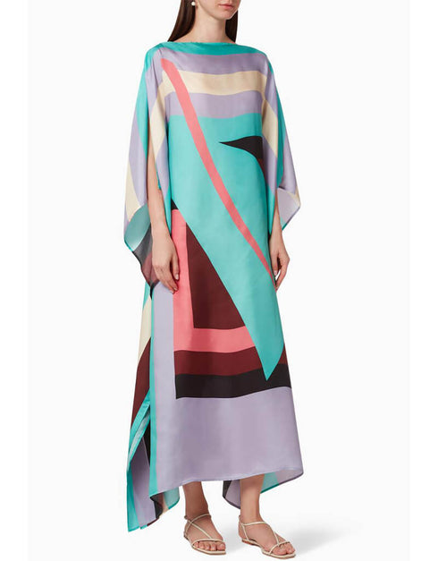 Blue And Grey Soft Silk Crepe Kaftan